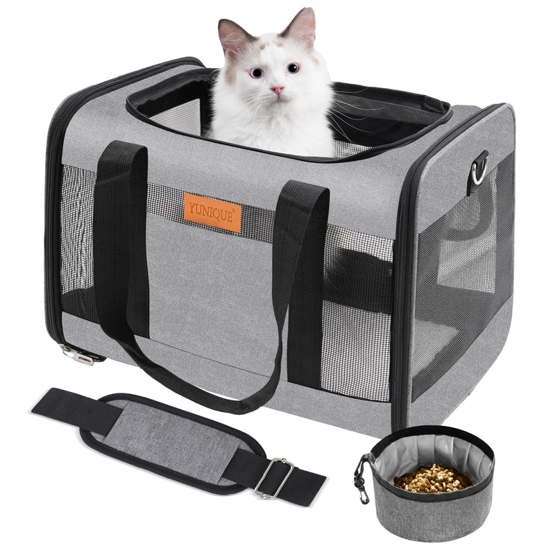 YUNIQUE Soft-Sided Cat & Dog Carrier for Pets Up to 15 Lbs, Airline Approved Collapsible Travel Puppy Carrier with Lightweight Fabric Design (Grey) grey - PawsPlanet Australia