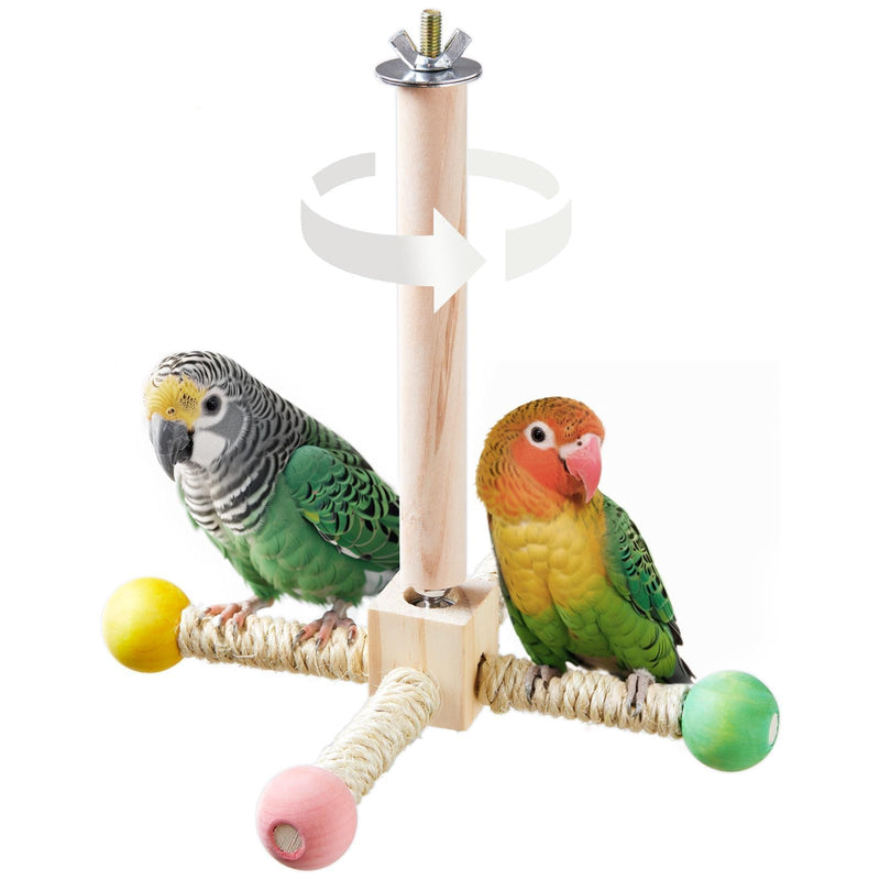 Bird Stand Perch Toy, Interactive Spinning Parakeet Toys, Wooden Exercise Wheel Parrot Toy, Enrichment Cockatiel Toy for Birds Cage, Bird Cage Accessories Perch Toys for Budgies (S) Hemp Rope S - PawsPlanet Australia