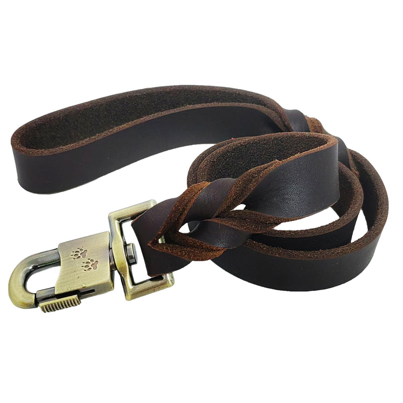 LWBMG Leather Dog Leash 3 ft Upgrade Braided Thick Genuine Leather Dog Leash with Lock Head Hook Short Heavy Duty Pet Training Lead for Medium Large Dogs 3ft x 1 inch Brown - PawsPlanet Australia