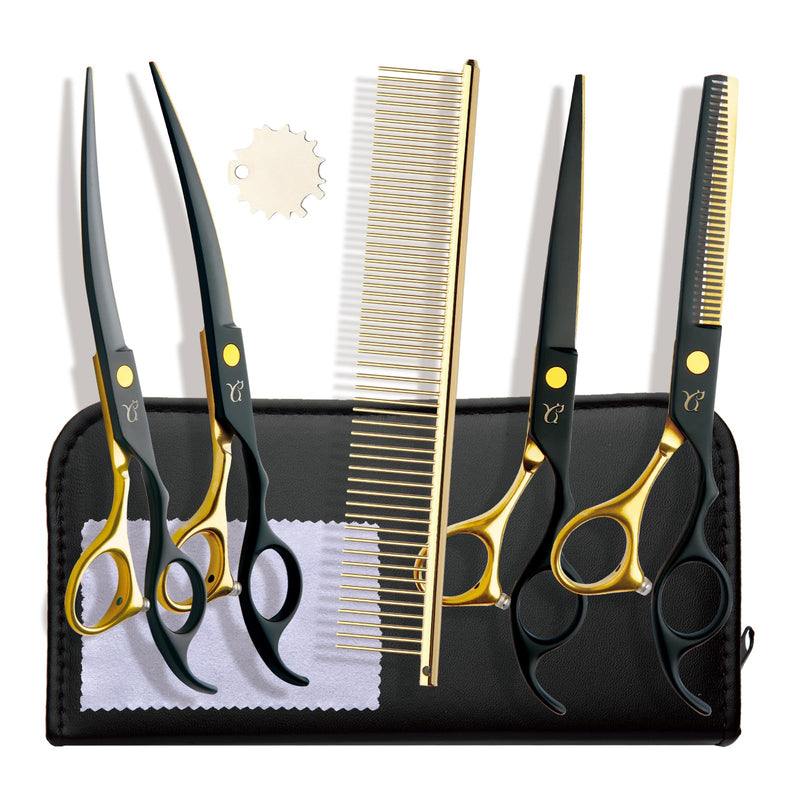 Dog Grooming Scissors，Paint Coated Curved Thinning Scissors with Safety Round Tips, Sharp and Durable 5 in 1 Dog Scissors for Grooming - PawsPlanet Australia