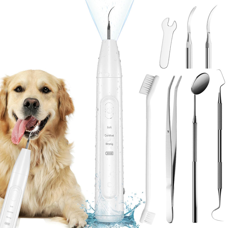 Dog Plaque and Tartar Remover,Ultrasonic Plaque Remover for Teeth with LED Light,3 Modes Low Noise Sonic Dog Tooth Cleaning Kit Tool for Pet Dental Care,White - PawsPlanet Australia