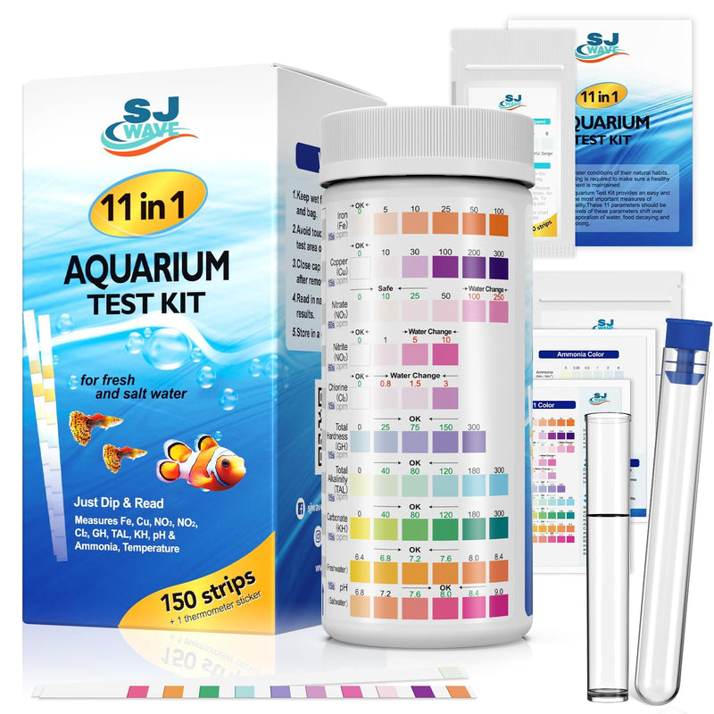 11 in 1 - Aquarium Test Strips | 950 Tests - 150 Strips | Fish Tank Aquariums Water Test Kit & ebook | Aquarium Thermometer | Fish Tank Water Testing Kit Includes 50 Ammonia Strips | Versatile Usage 11 - PawsPlanet Australia