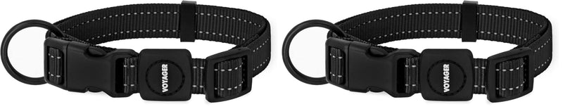 Best Pet Supplies Reflective Dog Collar with Adjustable Length, Heavy-Duty Buckle, and Strong Leash D-Ring, Training, Walking, Jogging Accessory for Small, Medium, and Large Breeds - Black, S - PawsPlanet Australia