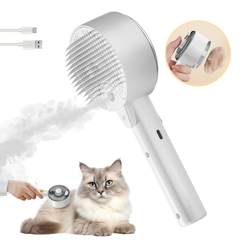 Cloud Care Cat Brush for Indoor Cat Steam Brush for Shedding Spritz Defur Comb for Cats Dogs Steam Brushes for Long Short Hair Cats Dogs Pet Steam Brushes for Massage Grooming Self-Cleaning White