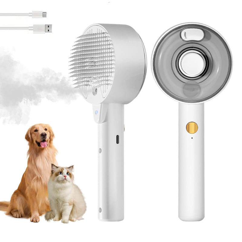 Cat Steam Brush,Cat Brushes for Indoor Cats, 4 In 1Spritz Spray Defur Comb, Cloud Care Shedding Control, Pet Grooming Brush for Long Short Hair Cats Dogs, Massage Clean Design Pet Steam Brushes White