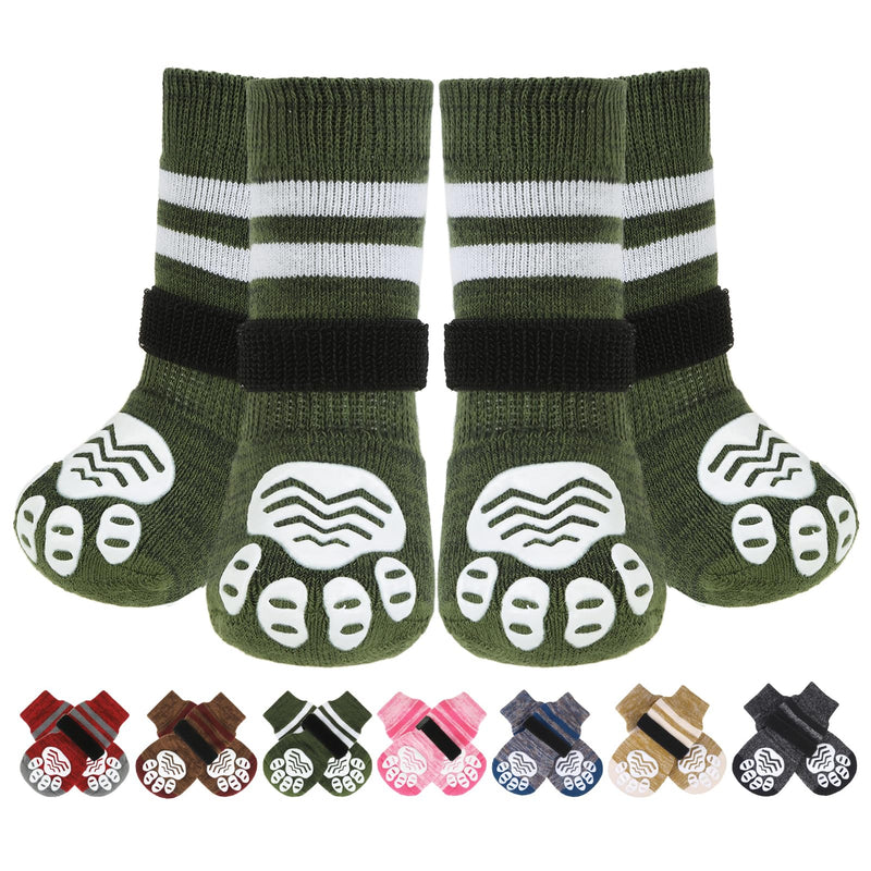 PUPTECK Anti-Slip Dog Socks with Double Sides Grips Booties for Medium Large Dogs Hardwood Floors Prevents Licking, Dog Shoes for Cold & Hot Pavement Traction, Green, M - PawsPlanet Australia