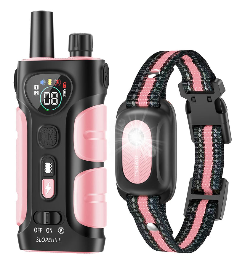 SLOPEHILL Dog Shock Collar,4200FT Dog Training Collar with Remote,IPX8 Waterproof E-Collar with Beep,Vibration,Shock,Flash Light,No Shock Mode,Electric Shock Collar for Small Medium Large Dog,Pink Pink - PawsPlanet Australia