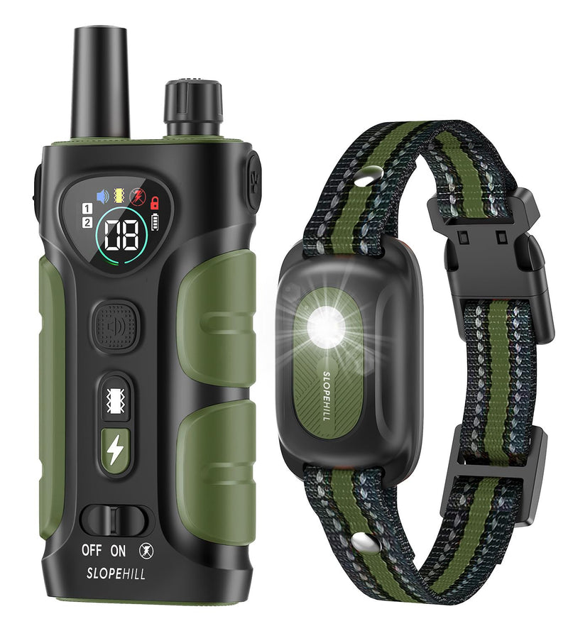 SLOPEHILL Dog Shock Collar,4200FT Dog Training Collar with Remote,IPX8 Waterproof E-Collar with Beep,Vibration,Shock,Flash Light,No Shock Mode,Electric Shock Collar for Small Medium Large Dogs,Green Green