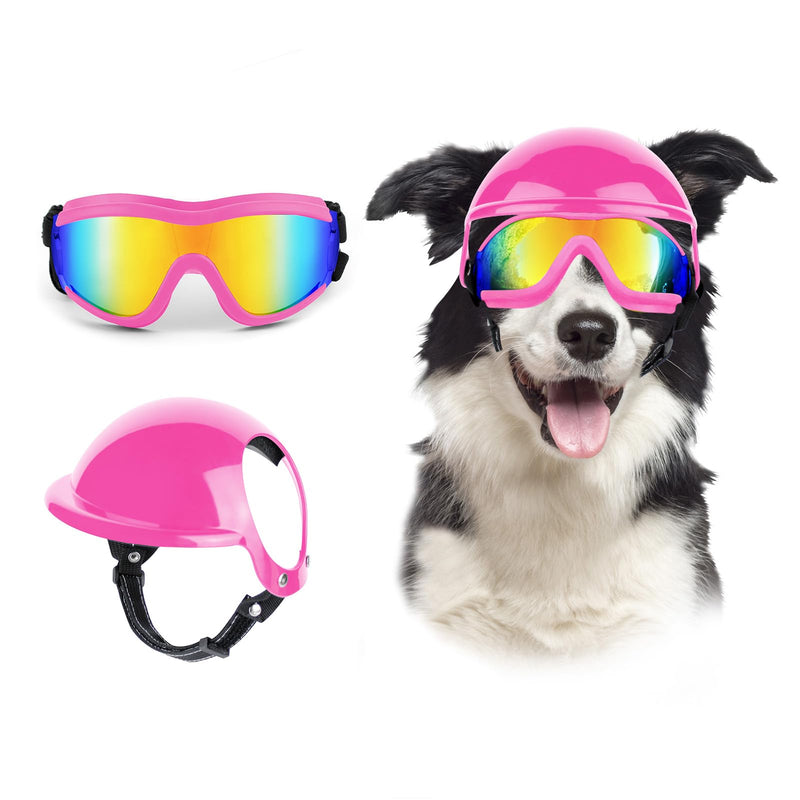 Dog Goggles and Helmet Set - Anti-dust UV Protection Sunglasses, Durable Motorcycle Helmet With Ear Hole, Adjustable Pet Glasses for Medium to Large Dogs - Pink - PawsPlanet Australia