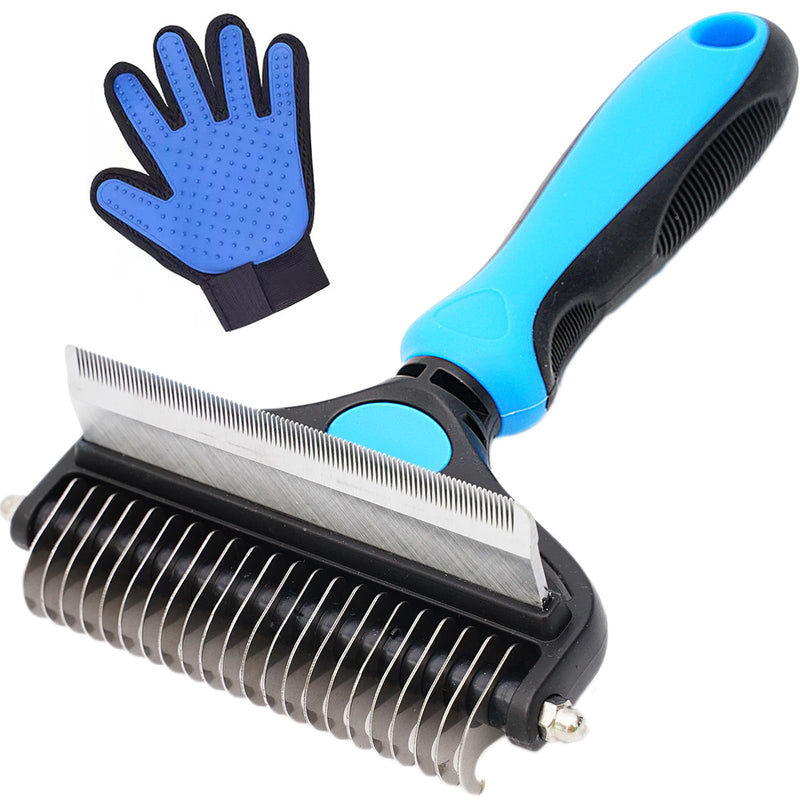 2-in-1 Dog Brush for Shedding & Deshedding – Flea Comb & Undercoat Rake Grooming Tool for Long & Short Haired Dogs – Includes Pet Grooming Glove for Shedding and Flea Removal - PawsPlanet Australia