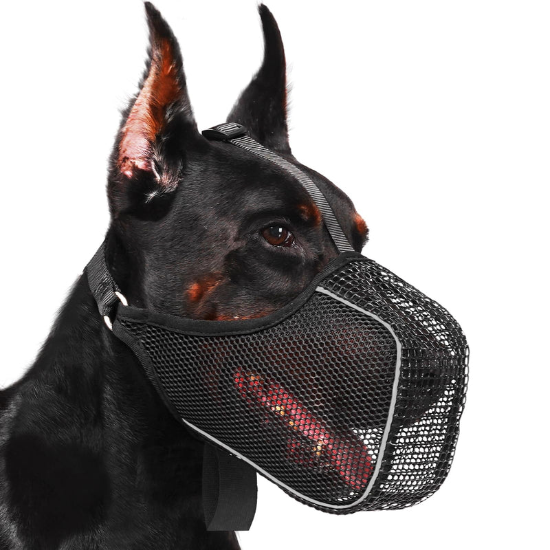 Mayerzon Dog Muzzle, Mesh Muzzle with Panting Room for Large Medium Small Sized Dogs, Soft Muzzle to Prevents Biting Eating for Grooming Vet Visit Walking, Reflective and Full Covered Black L - PawsPlanet Australia