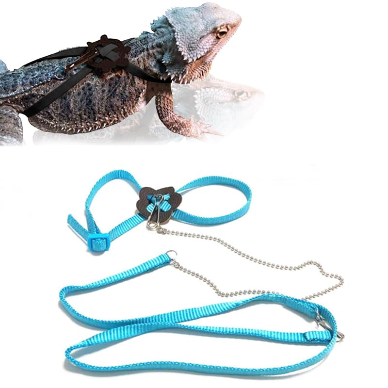 Adjustable 4.72inch Reptile Lizard Harness Leash,Turtle Lizard Pet Traction Belt Bearded Dragon Accessories Soft Small Pet Animal Harness Rope Outdoor Used(Blue) Blue - PawsPlanet Australia