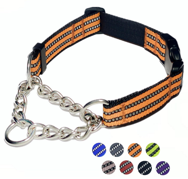 Martingale Dog Collars, Reflective Nylon Collar with Stainless Steel Chain, Adjustable Walking Training Dog Collars with Quick Release Buckle, Suitable for Small Medium Large Dogs(Orange,XL) Extra Large-(dog's neck 20~25.5inches) Orange - PawsPlanet Australia