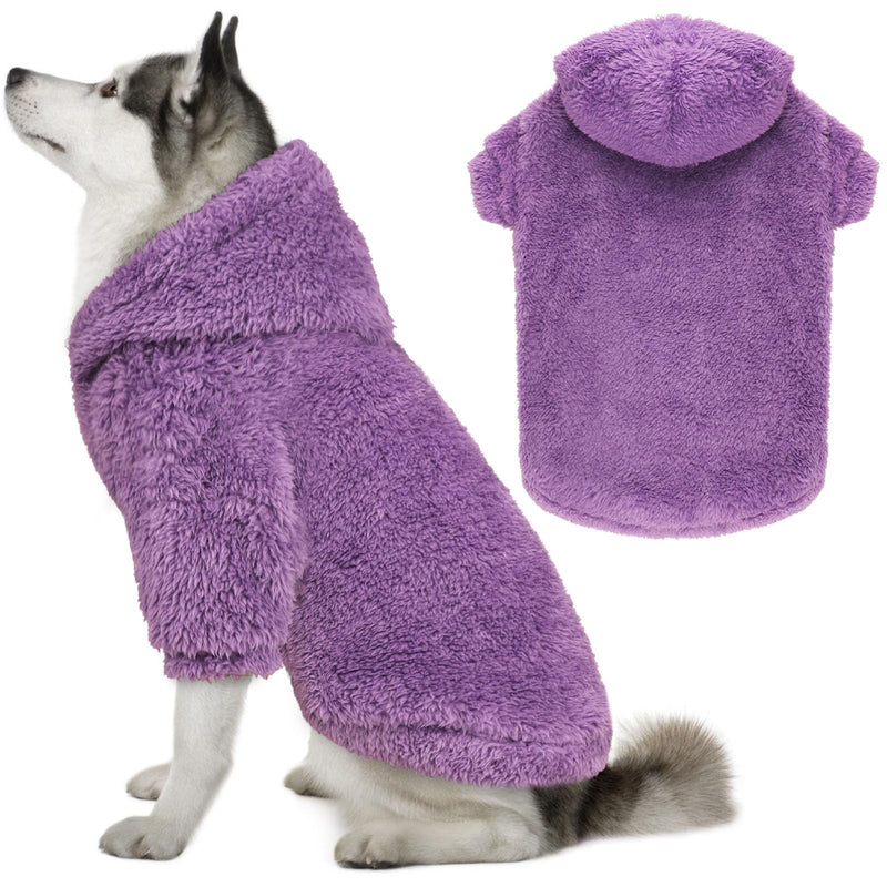 Fuzzy Dog Hoodie Dog Sweaters for Large Dogs Soft Double-Sided Plush Fleece Pet Sweater Pet Clothes Coats Hoodie Sherpa Hooded Sweatshirt(Purple-XXL) XX-Large Purple - PawsPlanet Australia