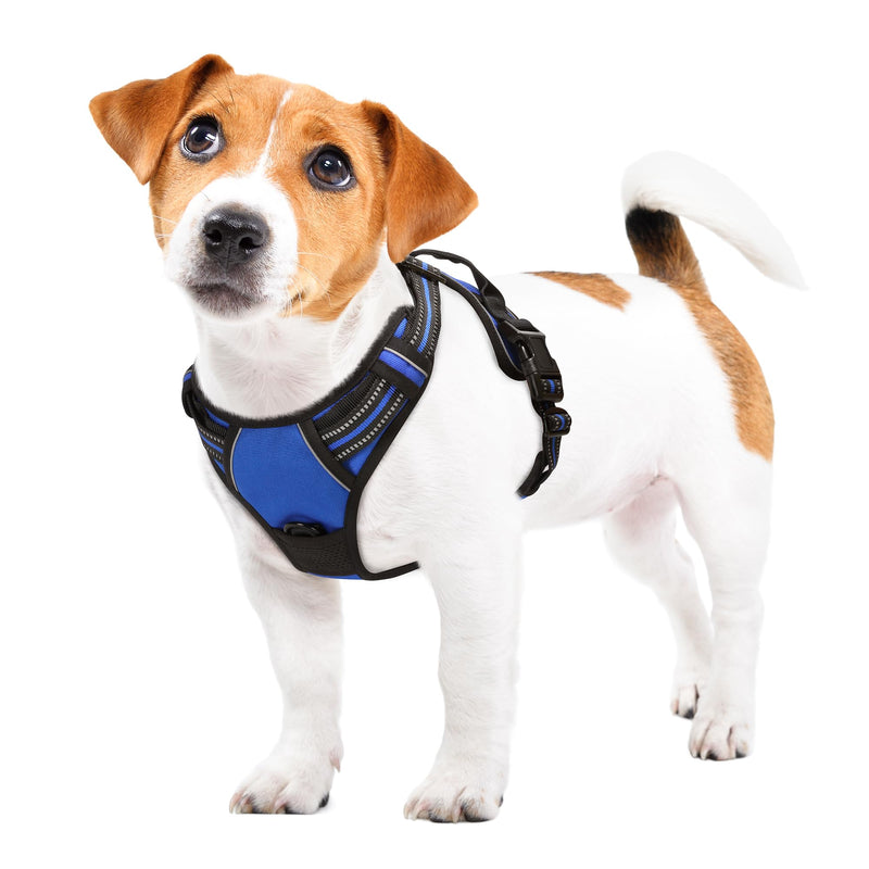 Funfox Dog Harness No Pull, Adjustable Pet Vest Harness Blue S with Handle, 2 Leash Clips for Daily Walking Easy Control, Soft Durable Reflective Comfortable for Small Sized Dogs - PawsPlanet Australia
