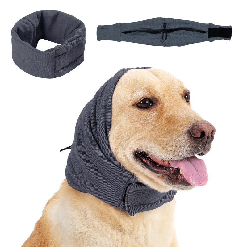 Dog Calming Hoodie, No Flap/Shake Ear Wraps for Dogs, Adjustable Dog Ear Muffs for Noise Protection, Ear Wrap Head Cover for Dog Head Warp Anxiety Relief, Hematoma, Grooming and Force Drying Medium Pearl Gray - PawsPlanet Australia