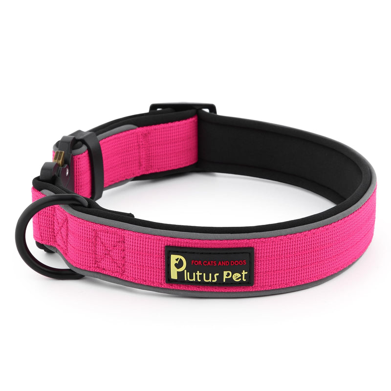 Plutus Pet Tactical Dog Collar, Reflective, Adjustable Heavy Duty Dog Collar, Soft Padded and Comfortable, for Small Medium and Large Dogs (Hot Pink, M) Hot Pink