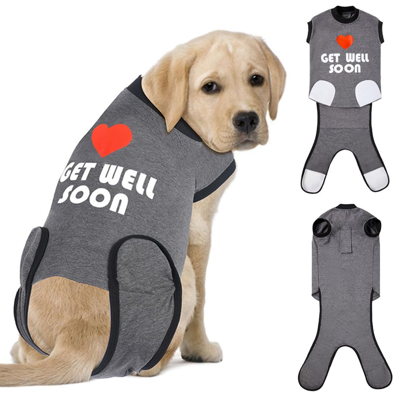 GreenJoy Get-Well-Soon Dog Surgery Recovery Suit - Soft Breathable Dog Onesie Post-Spay/Neuter, Anti-Licking Dog Bodysuit for Small, Medium, Large Dogs (Grey, XL) Grey - PawsPlanet Australia