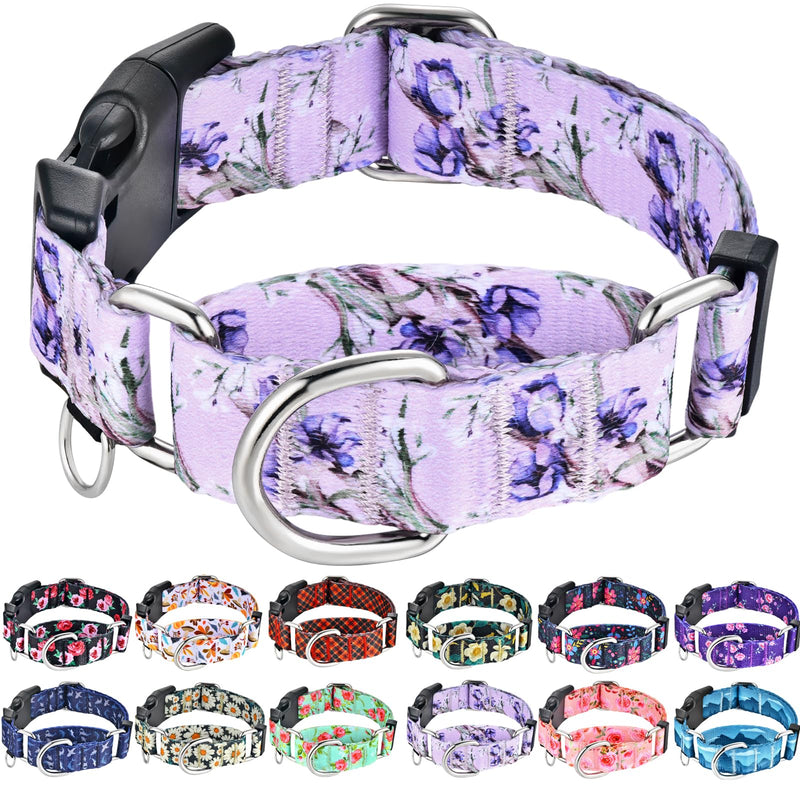 Martingale Collar for Dogs Floral Dog Collars for Small Medium Large Dogs with Buckle Adjustable Soft Nylon Dog Collar (Purple Lily, Small) Purple Lily - PawsPlanet Australia