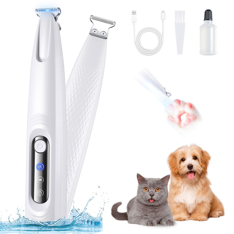 Dog Paw Trimmer with LED Light, 18mm Widen Blade, 35dB Low Noise, LED Display, Fully Waterproof, USB Rechargeable Pet Hair Trimmer for Dogs Cats Trimming Paws, Eyes, Ears, Face and Rump - PawsPlanet Australia