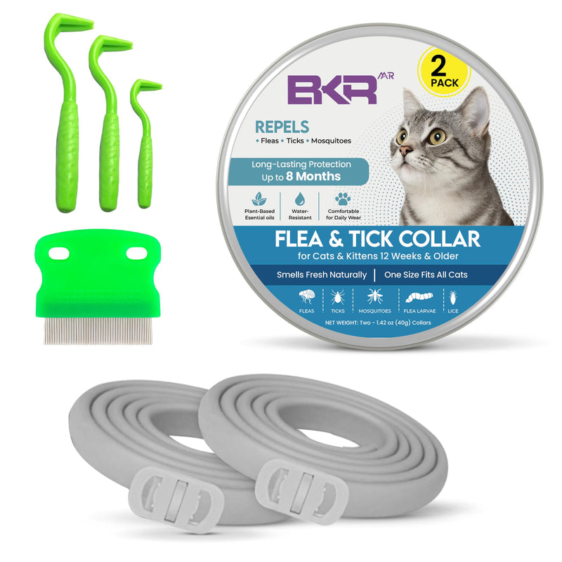 Cat Flea and Tick Collar (2 Pack) – Natural Waterproof Flea Collar for Cats & Kittens with 8 Month Protection Adjustable Cat Flea Collar Includes Tick Removal Tools & Flea Comb - PawsPlanet Australia