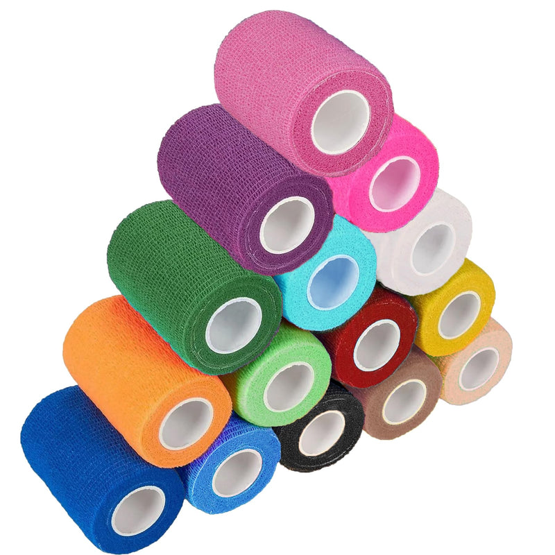 15 Pack 3 Inch x 5 Yards Self Adhesive Bandage Wrap, Non-Woven Bandage,Vet Wrap Breathable Elastic Self-Adherent Tape for Stretch Athletic, Sports, Wrist, Ankle (Mix) 3IN Mix - PawsPlanet Australia