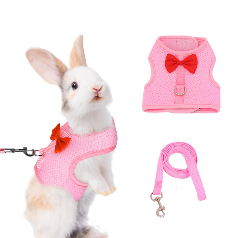 AIITLE Rabbit Harness and Leash Set with Cute Bow, Soft Breathable Mesh Vest Harness for Rabbits Kitten Ferret Puppy Small Pets Walking Supplies Pink S