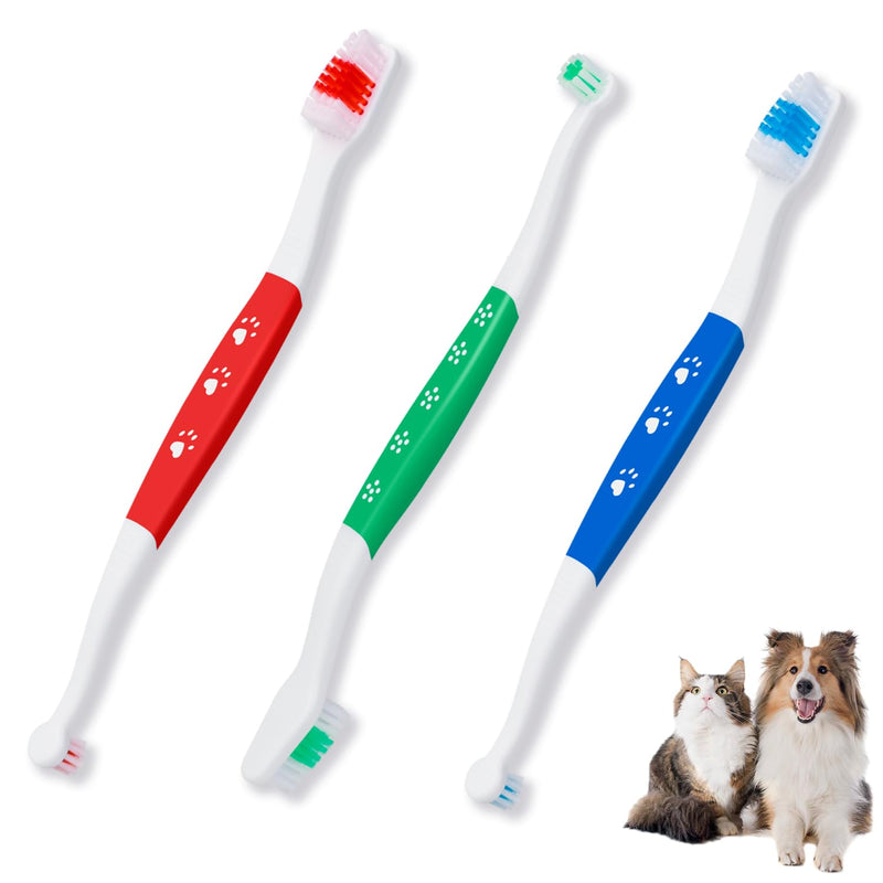 3 Pack Dog Toothbrush for Pet Small and Large Breed Dogs Cats with Soft Bristles, Dual Head Puppy Toothbrushes Kit in Bulk, Non Slip Individual Packing, 360 Easy Teeth Cleaning and Dental Care 3 Count (Mix) - PawsPlanet Australia