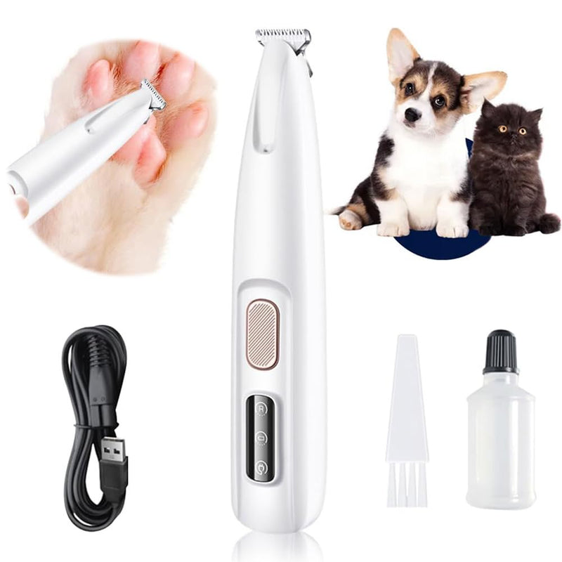 Dog Paw Trimmer,Furry Basics Pet Hair Trimmer,Saffory Dog Paw Trimmer with LED Light,Low Noise USB Rechargeable,Waterproof Pet Hair Shaver for Dogs and Cats White