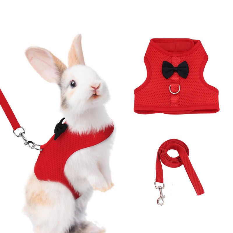 AIITLE Rabbit Harness and Leash Set with Cute Bow, Christmas Soft Breathable Mesh Vest Harness for Rabbits Kitten Ferret Puppy Small Pets Walking Supplies Red S - PawsPlanet Australia