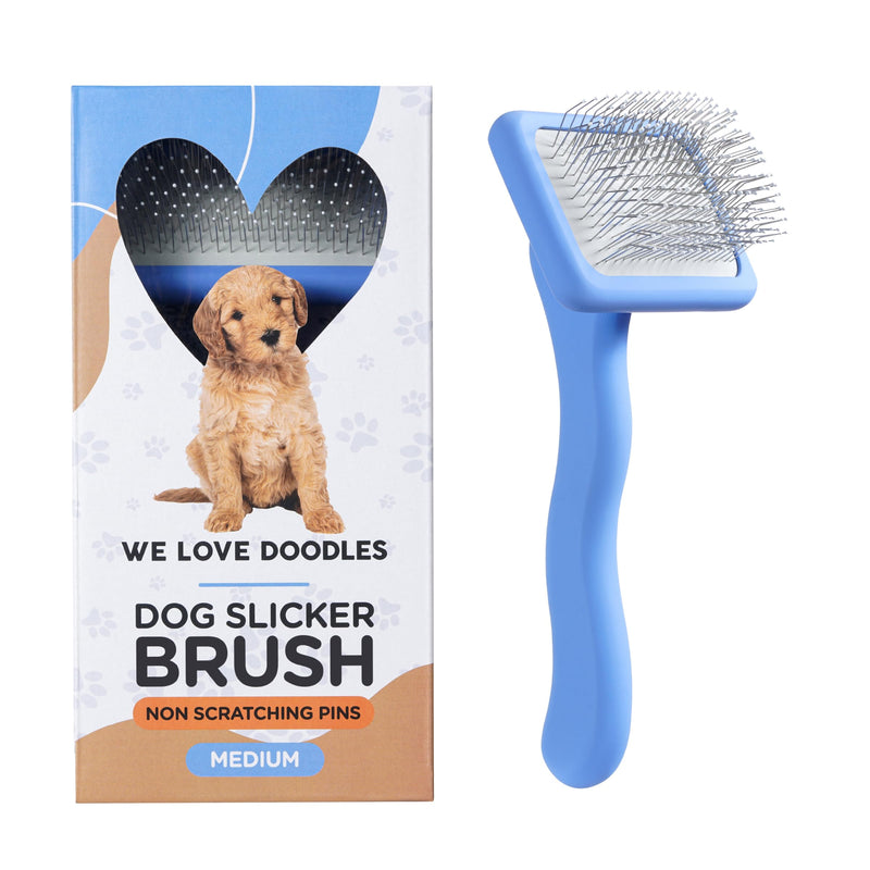 We Love Doodles Slicker Brush With Non Scratching Pins - Dog Brush with Coated Pins, Slicker Brush for Dogs Dematting, Grooming Brushes for Short Haired & Long Haired, Poodle & Goldendoodle (Small) Medium - PawsPlanet Australia