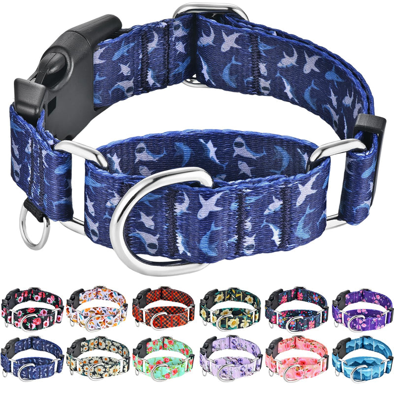 Martingale Collar for Dogs with Buckle Heavy Duty Boy Dog Collar for Medium Dogs, Deep Blue Shark - PawsPlanet Australia