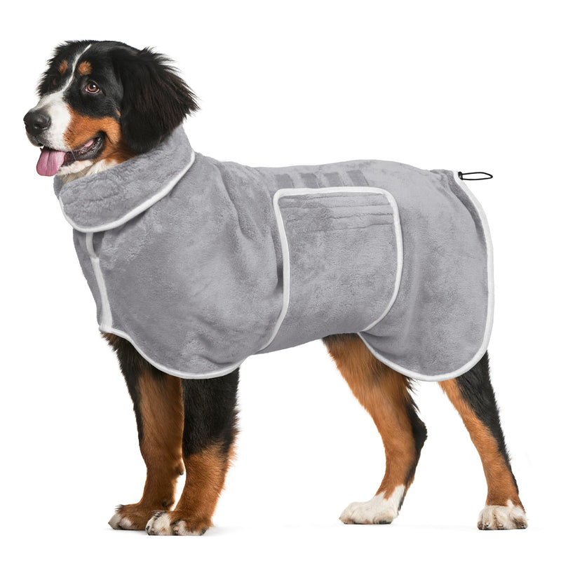 Dog Bathrobe Towel Drying Coat - Super Absorbent Dog Towels Bath Robe for Drying Dogs Large, Soft Adjustable Collar & Belly Strap Fast Drying Coat Pet Dog Cat Bath Robe Towel (Grey, XX-Large) Grey
