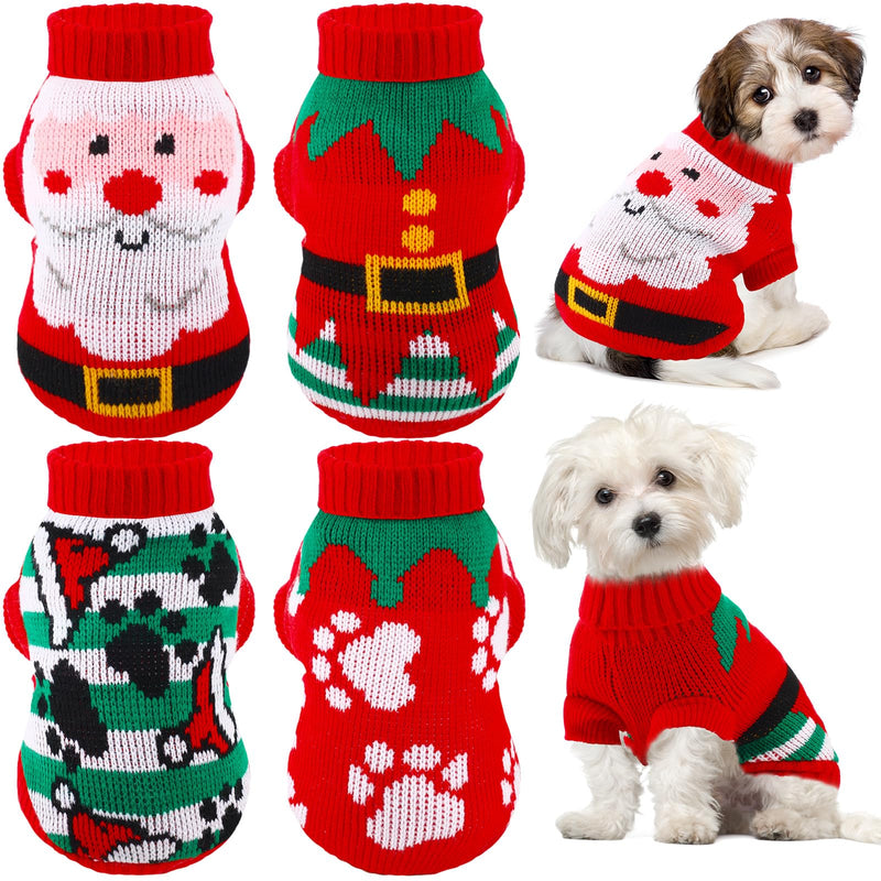 4 Pcs Puppy Christmas Sweater Dog Ugly Xmas Santa Knitted Sweater Small Dog Christmas Outfit Pet Winter Holiday Knitwear Cat Turtleneck Knitwear for Pet Kitten Puppy(M) M - PawsPlanet Australia