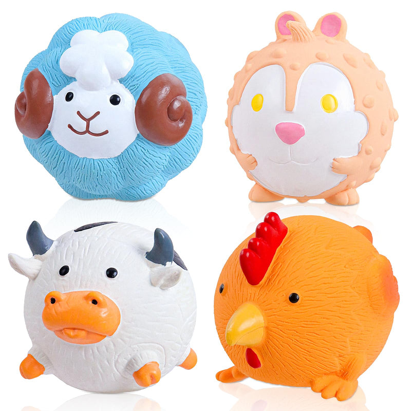Dog Toys Squeaky, Interactive Latex Rubber Cute Animal Pet Toy Pack Squeak Balls for Puppy Small Medium Breed Dogs Cow, Sheep, Hamster, Chicken - PawsPlanet Australia
