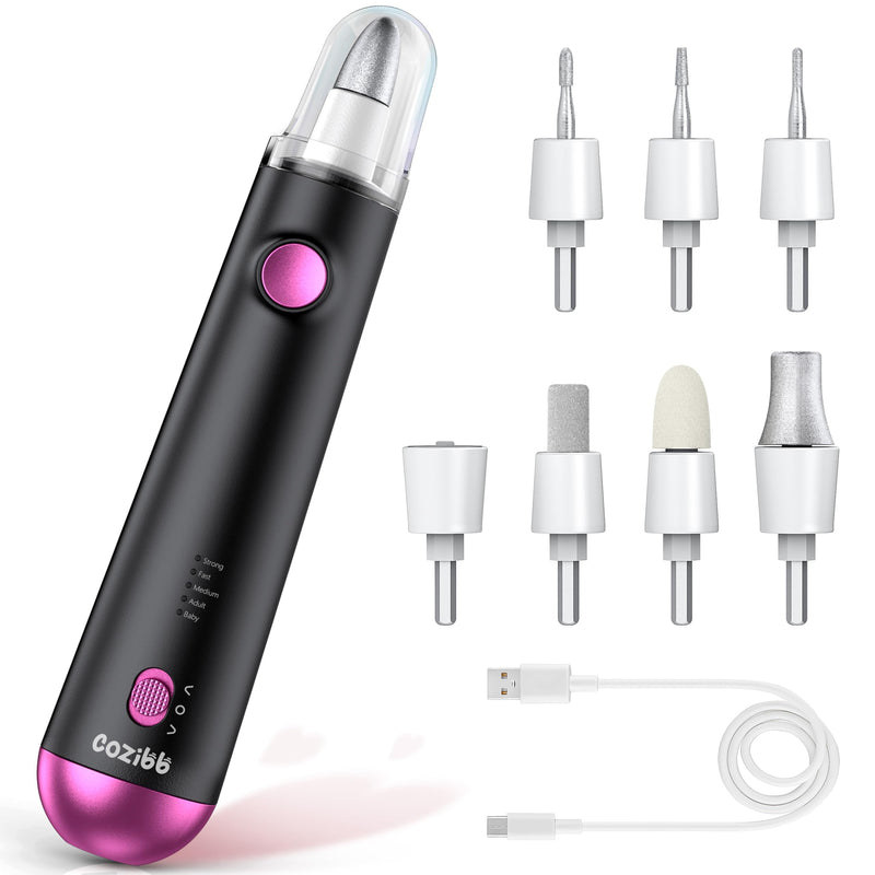 Electric Nail Drill, 8-in-1 Cordless Electric Nail File with LED Light, 5 Speeds Rechargeable Manicure and Pedicure Kit Hand Foot Care Tool for Nail Grinder Trim Polish for Women Baby Black - PawsPlanet Australia