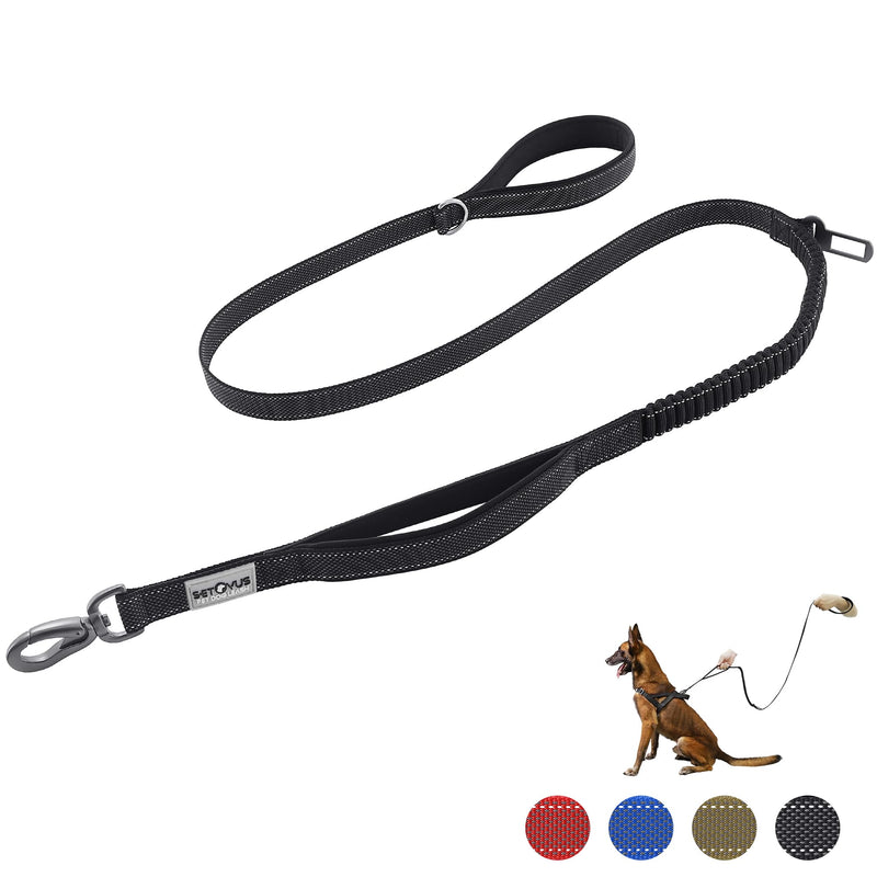 Double Handle Dog Leash - Heavy Duty, 4-6FT Reflective Tactical Leash with 2 Padded Handles, Shock Absorbing Bungee, Car Seatbelt & Easy Snap Hook, for Large, Medium & Small Dogs 4FT/0.8"-Small & Medium Dogs Black - PawsPlanet Australia