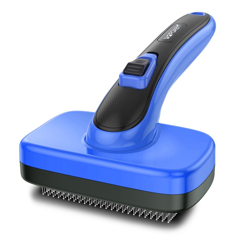 Dogs Cats Self Cleaning Slicker Brush for Shedding & Grooming Any Breed of Pets, Removes Loose, Undercoat, Mats, Tangled Hair for Small Medium Large Animal With Long Short Fur Length, Blue - PawsPlanet Australia