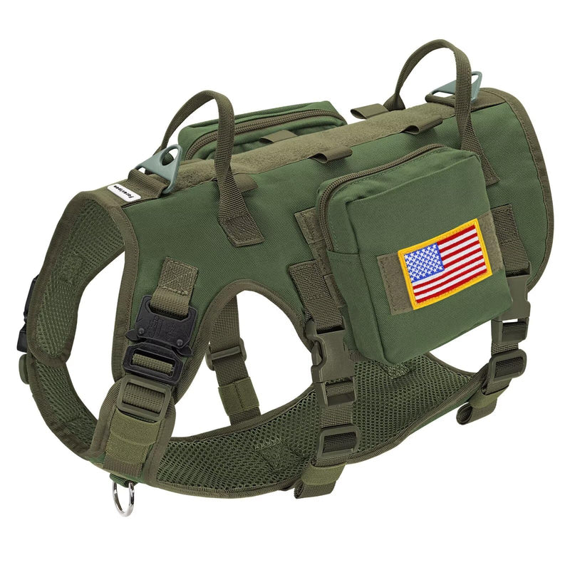 Forestpaw Dog Harness Medium Sized,Tactical Dog Harness with Handle,No Pull Military Style Service Dog Vest with Pockets Adjustable for Medium Large Dogs,Green,Chest 21.5-45" L:Chest 21.5-45",Fit 28-140lbs Green - PawsPlanet Australia