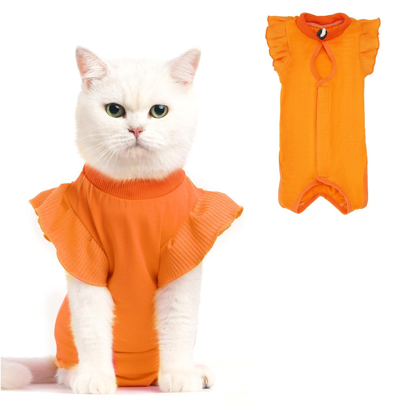 Avont Cat Recovery Suit - Post-Surgery Onesie for Cats, Alternative to Cone of Shame, Protective Spay Suit for Female Kitten, Ideal for Healing and Skin Conditions -Orange(S) Orange Small - PawsPlanet Australia