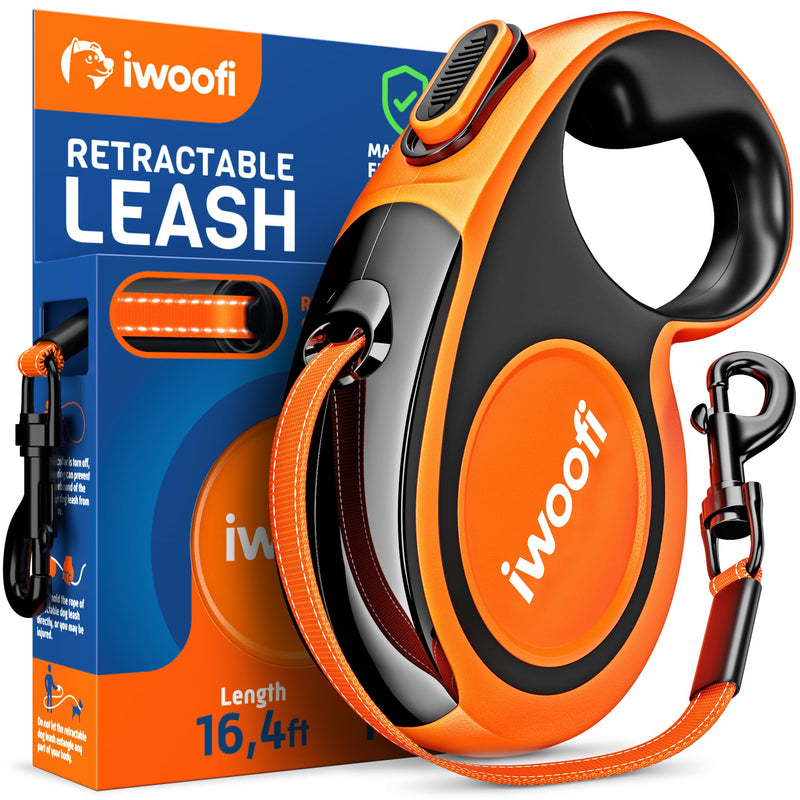 New 2025 Retractable Dog Leash with Anti-Slip Soft Grip - 16,4 ft' Heavy Duty Reflective Nylon Tape Lead for Pets up to 110 lbs - Long Dog Leash with Anti-Twist Protection (Black/Orange) 51-110 LBS Black/Orange - PawsPlanet Australia