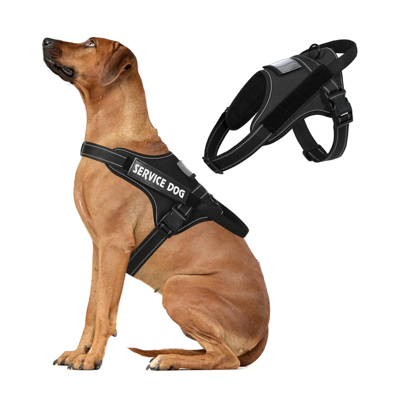 voopet Dog Harness Medium Sized + ID Card Pocket + 7 Patches, No Pull Adjustable Pet Dog Vest Reflective Breathable Dog Harness with Soft Padded Handle for Training Walking Easy Control Black - PawsPlanet Australia