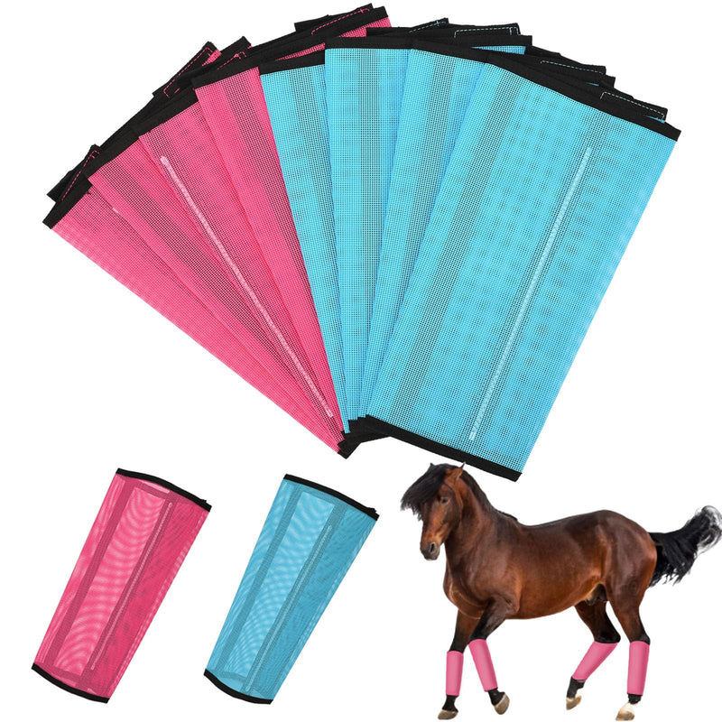 Set of 8 Breathable Mesh Horse Boots Mesh Fly Boots for Horse Loose Fitting Horse Fly Boots for Non-Slip Reduce-Stomping Preventing Flies and Mosquitoes Bites (Pink and Blue) - PawsPlanet Australia
