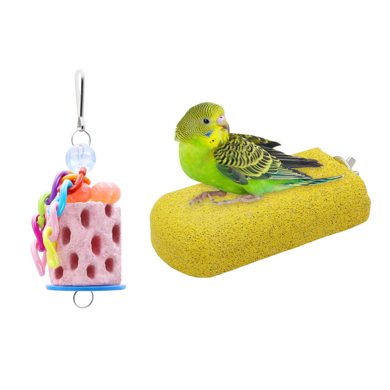 Wontee Bird Calcium Grinding Chewing Toys Bird Perch Stand for Cockatiels Conures Quaker Senegal Parrot, 2 Packs - PawsPlanet Australia