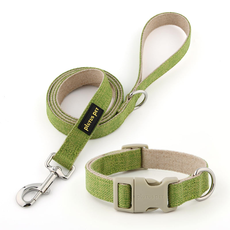 Plutus Pet Cotton Hemp Dog Collar and Leash Set, Adjustable Collar for Small, Medium, and Large Dogs, Heavy Duty and Soft on Skin, Green, XS X-Small - PawsPlanet Australia