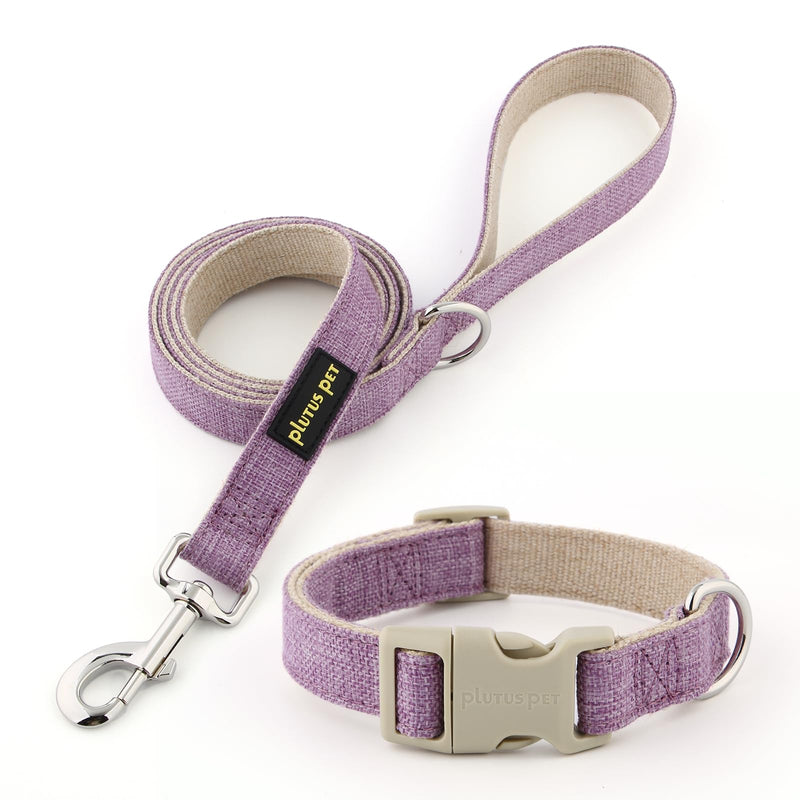 Plutus Pet Cotton Hemp Dog Collar and Leash Set, Adjustable Collar for Small, Medium, and Large Dogs, Heavy Duty and Soft on Skin, Lavender, S - PawsPlanet Australia