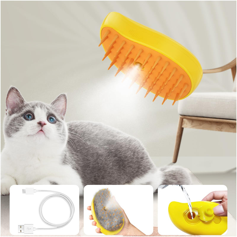 Cat Steam Brush, 3 In1 Steam Cat Brush, Steam Brush for Cats, Steamy Cat Brush, Rechargeable Silicone Steam Pet Brush, Multifunctional Pet Hair Comb for Removing Tangled And Loosse Hair (Yellow) Yellow - PawsPlanet Australia