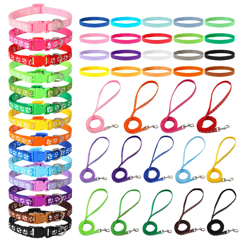 48 Pcs Paw Print Dog Collar and Leash Set with Puppy ID Whelping Collars Quick Release Dog Collar Hook and Buckle Colored Soft Nylon Foot Pattern Collars for Litter Small Medium Dogs Footprint - PawsPlanet Australia