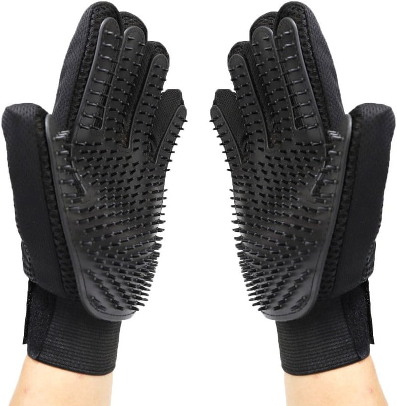Pet Grooming Glove - Gentle Deshedding Brush Glove - Efficient Pet Hair Remover Mitt - Massage Tool with Enhanced Five Finger Design - Perfect for Dogs & Cats with Long & Short Fur (Black) Black - PawsPlanet Australia