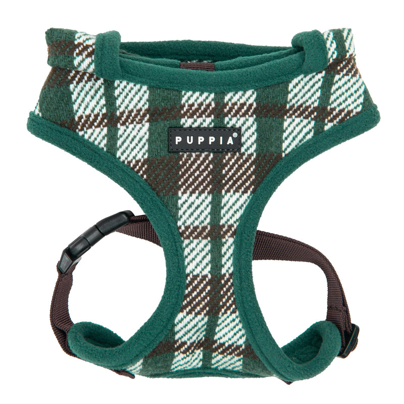Puppia Festive Hooded Dog Harness Over-The-Head Warm Winter Checkered Pattern Adjustable Chest for Small and Medium Dog, Green, Medium - PawsPlanet Australia